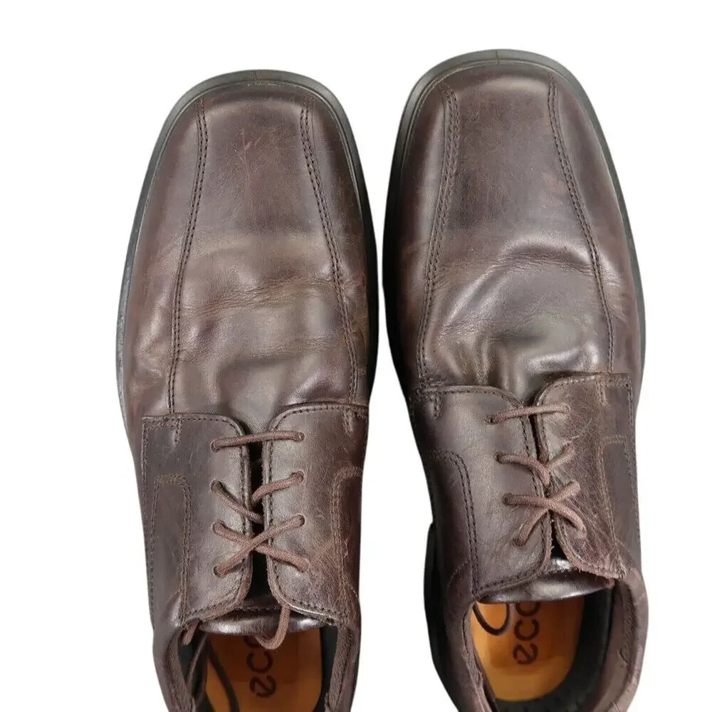 Ecco Shoes Mens 45 Oxford Derby Helsinki Leather Classic Comfort Business Brown